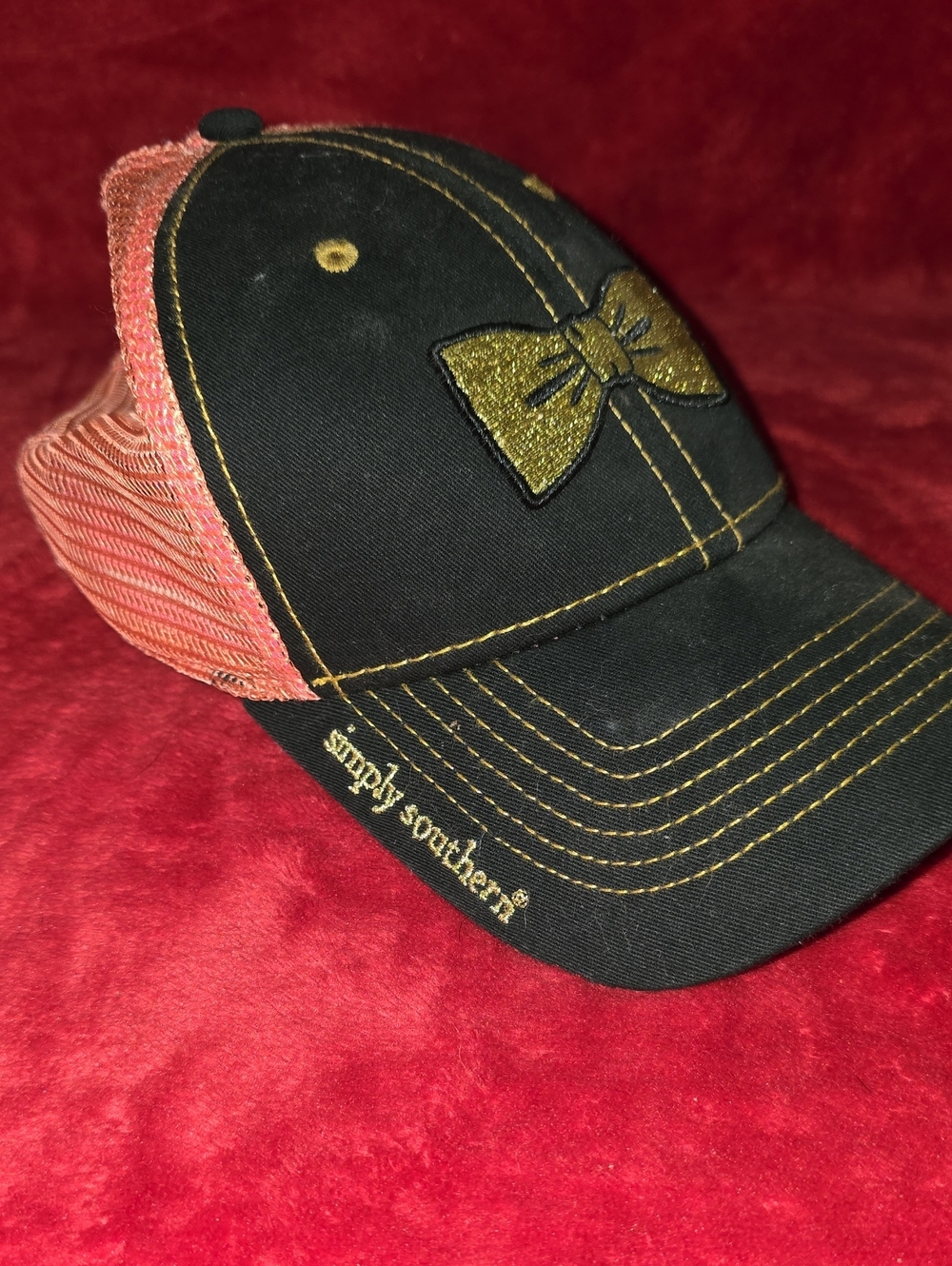 Simply Southern Black & Coral Mesh Bow Cap